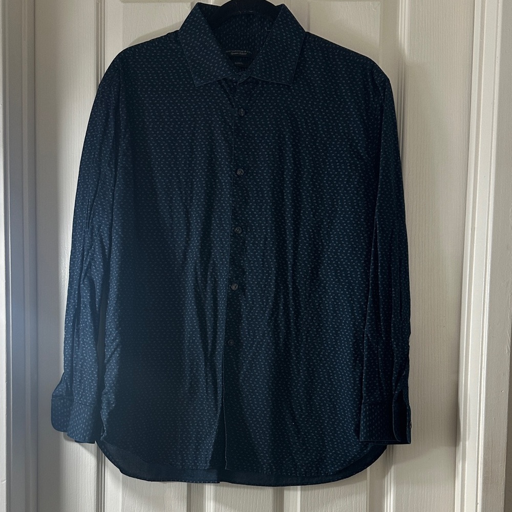 John Varvatos Navy Slim Fit Patterned Button-Up Shirt